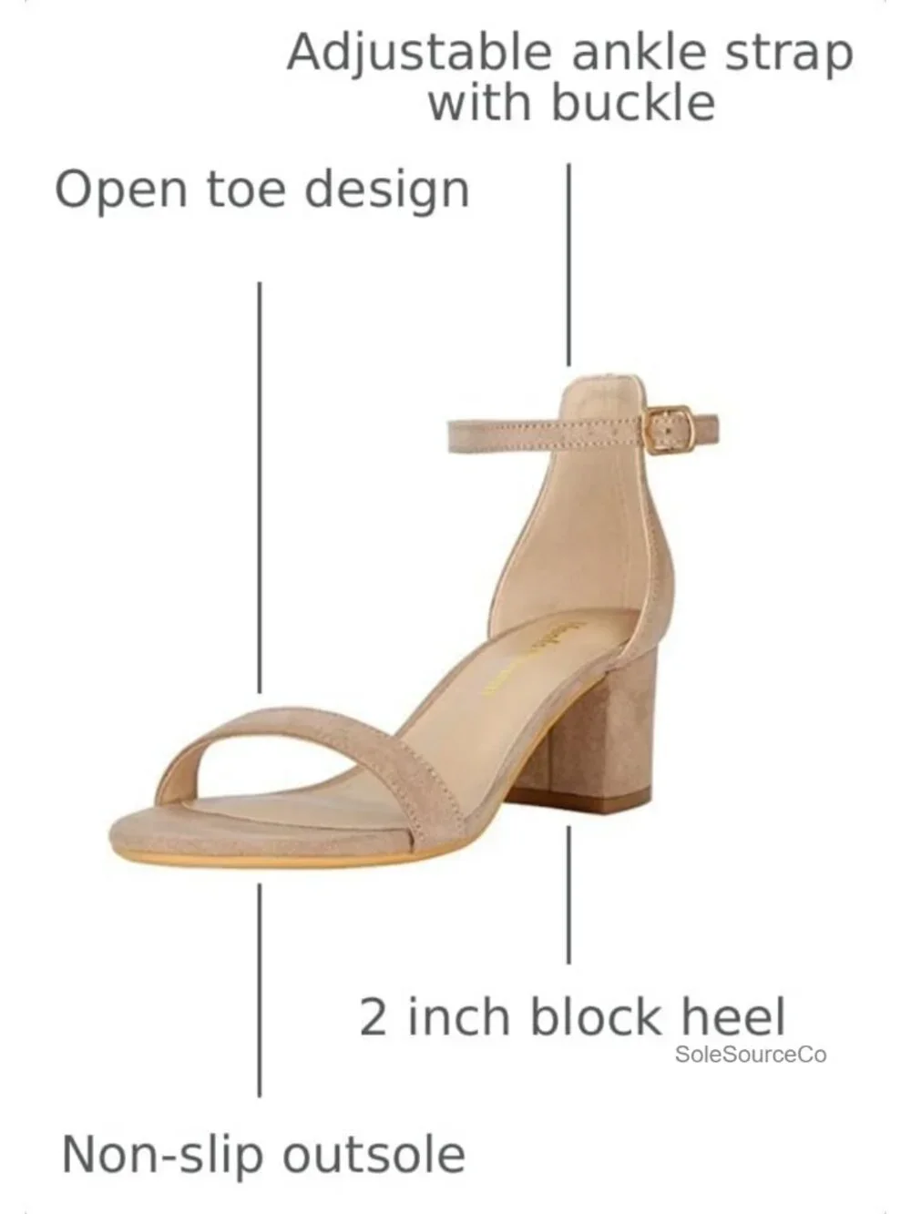 Strappy Chunky Block Low Heeled Sandals 2 Inch Open Toe Ankle Strap Dress